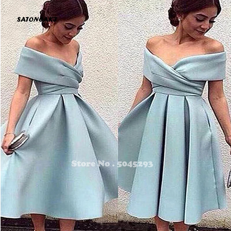 SATONOAKI New Arrival Light Blue Cocktail Dress Off The Shoulder Tea Length Short Party Dresses High Quality Homecoming Dresses
SATONOAKI New Arrival Light Blue Cocktail Dress Off The Shoulder Tea Length Short Party Dresses High Quality Homecoming Dresses