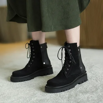 Mordoan Genuine Cow Leather Martin boots women's thick-soled 2020 autumn British style round toe lace-up ankle boots women
Mordoan Genuine Cow Leather Martin boots women's thick-soled 2020 autumn British style round toe lace-up ankle boots women