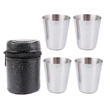 4 peças/set polido 30 ml mini copo de aço inoxidável copo copo vinho copos bebendo com capa de couro saco(China)
