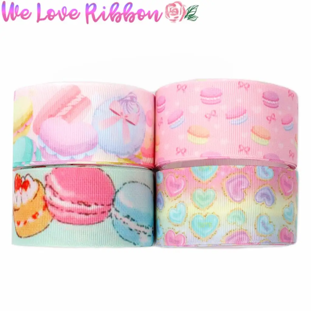 16mm-75mm Sweet Macaron Colorful Heart Watercolor Printed Grosgrain/Foe Ribbon Rainbow Gradient Color DIY Hair Band 50yards/roll | Дом и сад