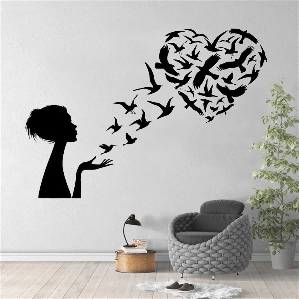 Inspirational Wall Decals Girl Blowing Heart With Birds Stickers Kids Room Murals Vinyl Woman Heart Silhouette Poster DW21668
Inspirational Wall Decals Girl Blowing Heart With Birds Stickers Kids Room Murals Vinyl Woman Heart Silhouette Poster DW21668
