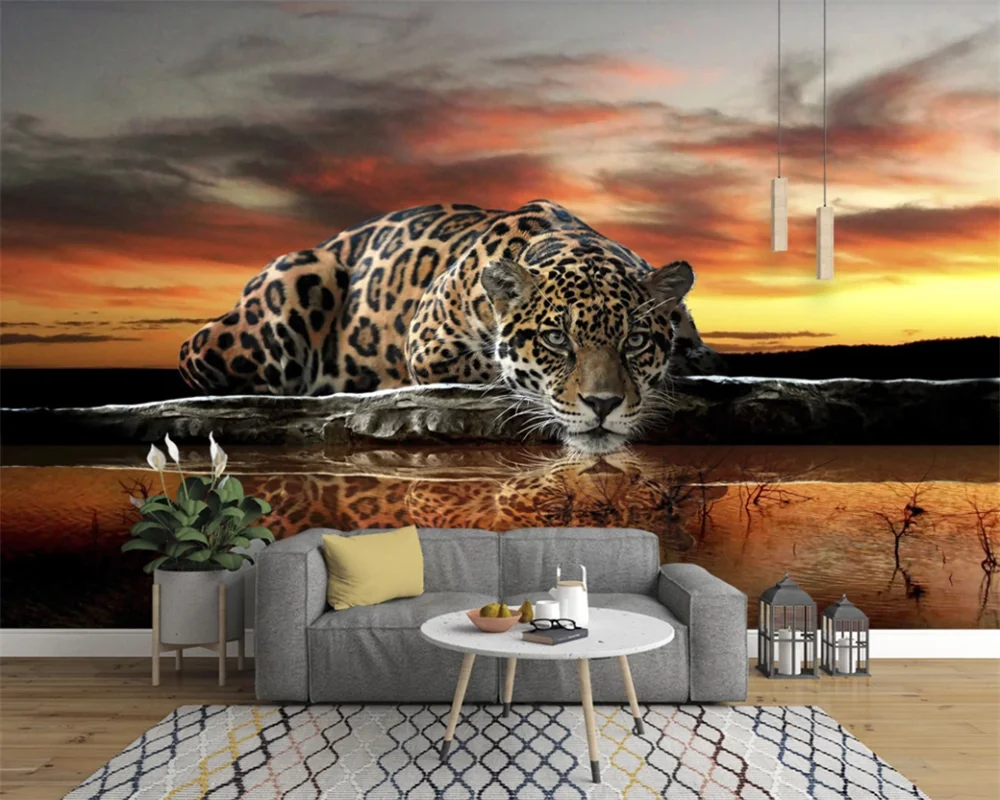 

beibehang Customize new modern personality high-definition leopard reflection mural TV background wallpaper papier peint