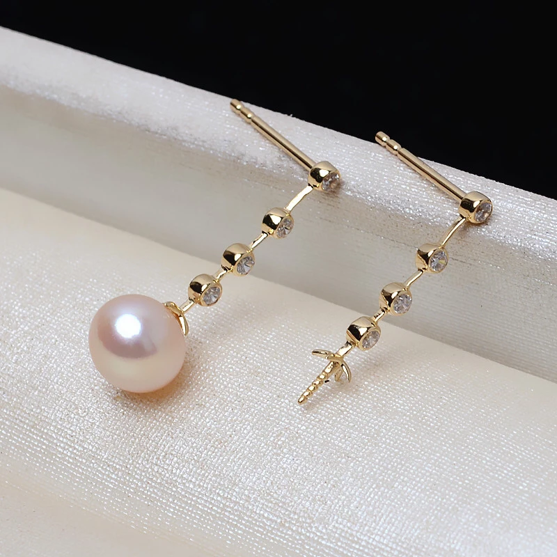 

Hot 18K Gold AU750 Earrings Mountings Findings Mounts Base Jewelry Settings Accessories Part for Pearls Jade Agate Coral Crystal