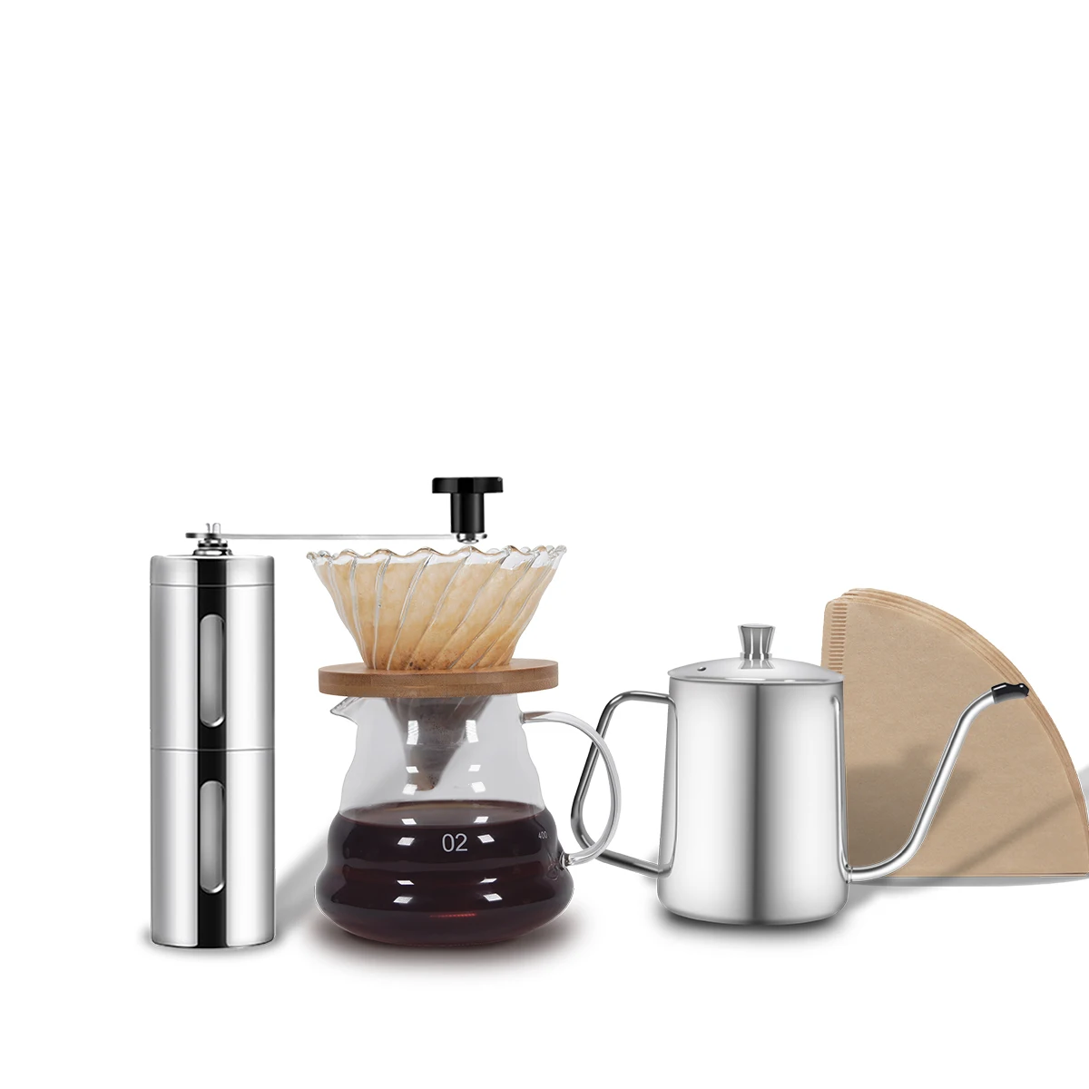 New 500ml professional Four-Piece V60 Coffee Dripper Set Coffee Filter Paper Glass Coffee Pot With Coffee Scale Grinder
New 500ml professional Four-Piece V60 Coffee Dripper Set Coffee Filter Paper Glass Coffee Pot With Coffee Scale Grinder