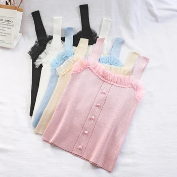 HELIAR Solid Knitted Tops Women Flounce Hem Buttons Kawaii Slim Crop Tops Female Straps Cute Crop Tops For Women 2020 Summer 
HELIAR Solid Knitted Tops Women Flounce Hem Buttons Kawaii Slim Crop Tops Female Straps Cute Crop Tops For Women 2020 Summer