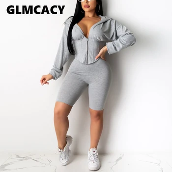 Women Two Piece Causal Tracksuit Zip Up Hoodies and Skinny Shorts Hot Pants Set Solid Chic Suits Streetwear
Women Two Piece Causal Tracksuit Zip Up Hoodies and Skinny Shorts Hot Pants Set Solid Chic Suits Streetwear