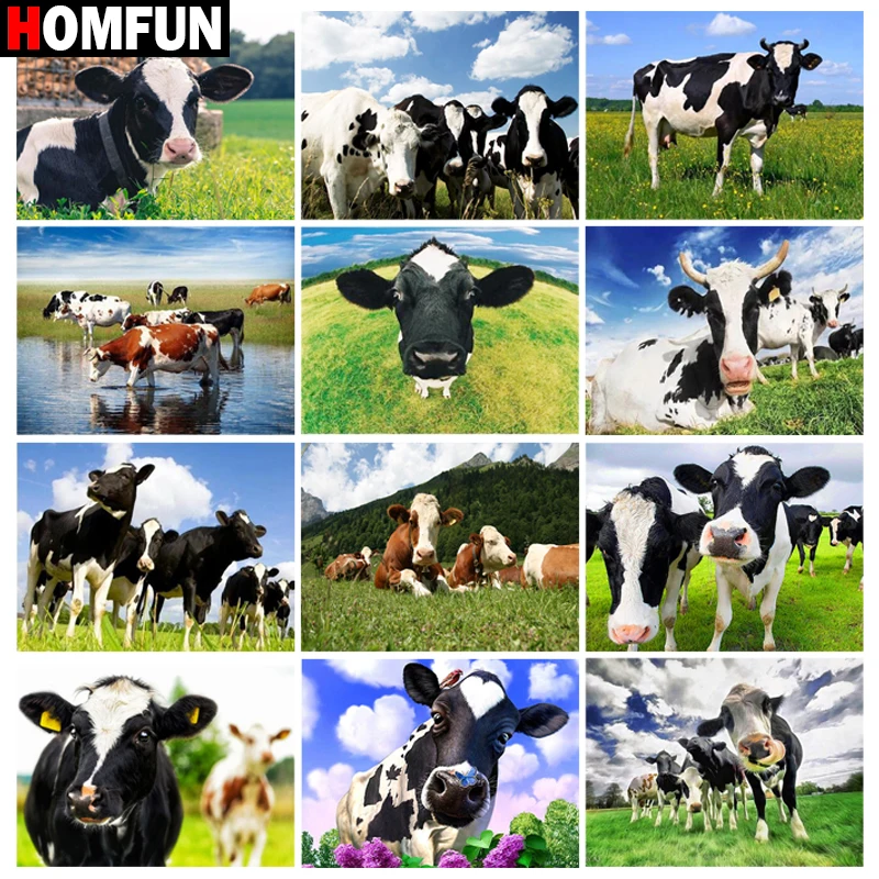 Алмазная живопись HOMFUN полноразмерная/круглая вышивка с узором Корова Ферма 5D