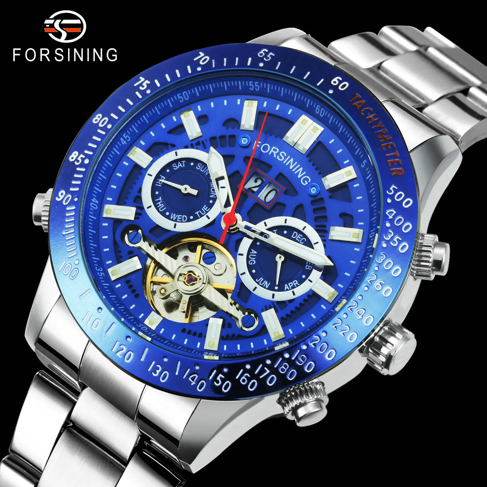 FORSINING Automatic Mechanical Tourbillon Watch Men Unique Blue Dial Auto Date Week Display Luxury Casual Mens Skeleton Watches
FORSINING Automatic Mechanical Tourbillon Watch Men Unique Blue Dial Auto Date Week Display Luxury Casual Mens Skeleton Watches