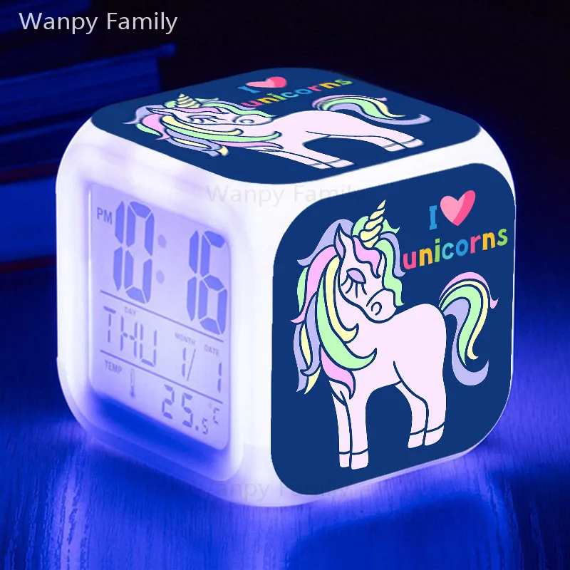 I Love unicorn alarm clock Large screen multi-function glowing LED color change digital for kids birthday gifts | Дом и сад
