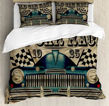 Cars Duvet Cover Set Traditional Old Car Race Theme Nostalgic Car with Flags Rusty Look 3 Piece Bedding Set Brown Black 
Cars Duvet Cover Set Traditional Old Car Race Theme Nostalgic Car with Flags Rusty Look 3 Piece Bedding Set Brown Black