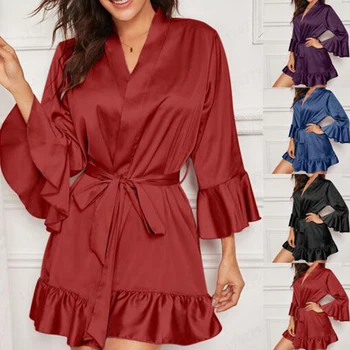 Womens 2020 Nightgown Simulation silk Ruffle sleeves sexy home Ice Silk Sleepwear dressing gown Nightgowns including belt D30
Womens 2020 Nightgown Simulation silk Ruffle sleeves sexy home Ice Silk Sleepwear dressing gown Nightgowns including belt D30