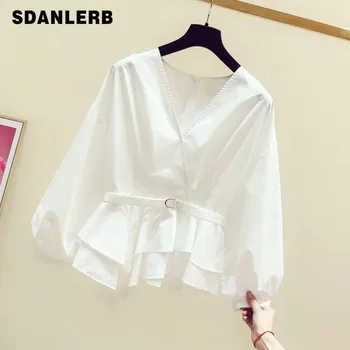 2020 Spring New Korean-Style V-neck Long-Sleeve Lace-up Waist Irregular Ruffle Shirt Women's Temperament Tops Women's Blouses 
2020 Spring New Korean-Style V-neck Long-Sleeve Lace-up Waist Irregular Ruffle Shirt Women's Temperament Tops Women's Blouses