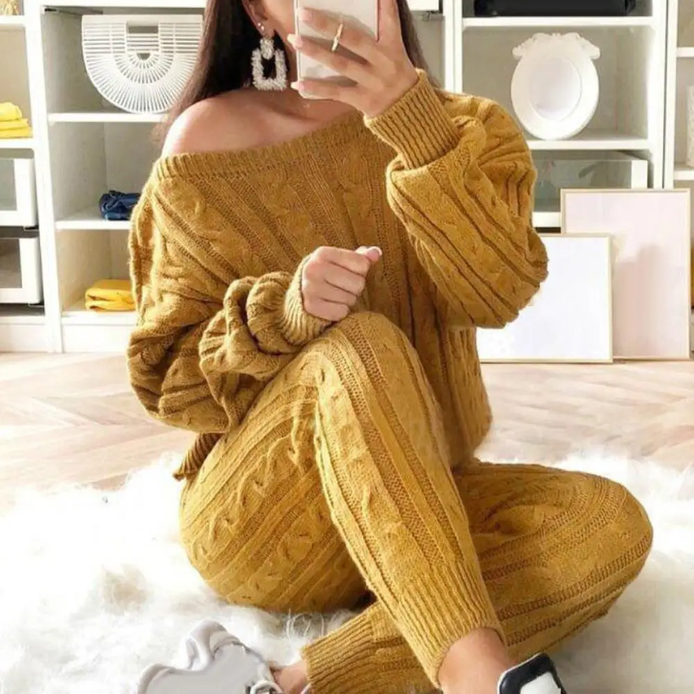 2Pcs/Set Winter Women Knitted Outfits Solid Color Off Shoulder Long Sleeve Sweater Long Pants Set Outfits
2Pcs/Set Winter Women Knitted Outfits Solid Color Off Shoulder Long Sleeve Sweater Long Pants Set Outfits
