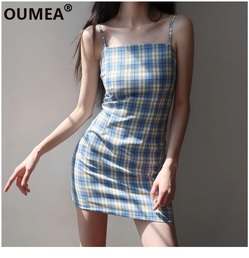 OUMEA Women Summer Plaid Dress Blue White Gingham Check Spaghetti Vestido Vintage Casual Bodycon Office Lady Elegant Dress
OUMEA Women Summer Plaid Dress Blue White Gingham Check Spaghetti Vestido Vintage Casual Bodycon Office Lady Elegant Dress