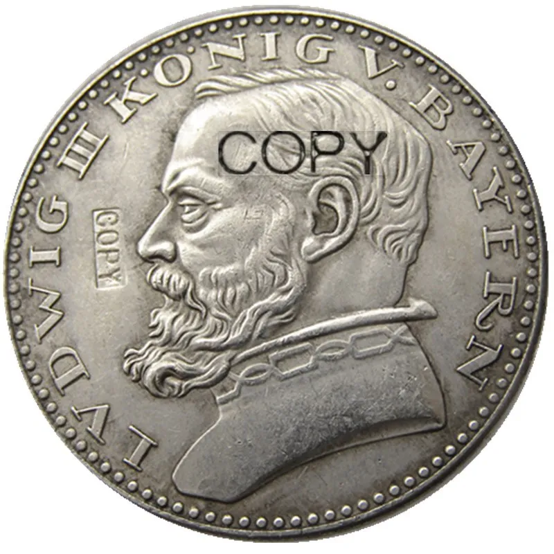 GERMAN 1913 CU Pattern 5 Mark German ST Bavaria Ludwig III Silver Plated Copy Coin
GERMAN 1913 CU Pattern 5 Mark German ST Bavaria Ludwig III Silver Plated Copy Coin