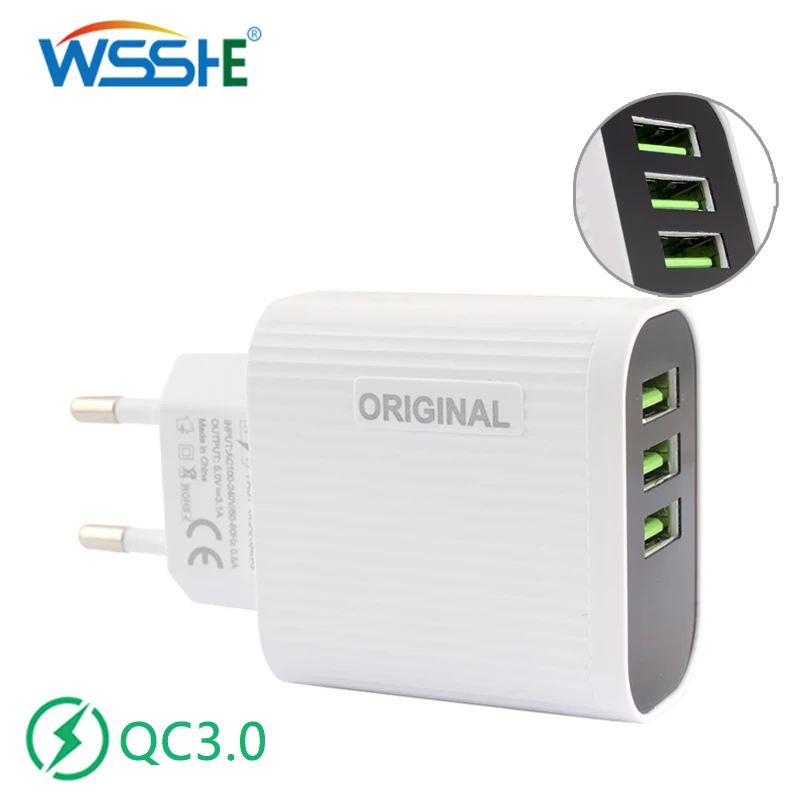 15W Quick Charge 3.0 Mobile Phone Charger 5V 3.1A 3ports USB Charger Fast Charging EU plug white Portable Travel charger
15W Quick Charge 3.0 Mobile Phone Charger 5V 3.1A 3ports USB Charger Fast Charging EU plug white Portable Travel charger