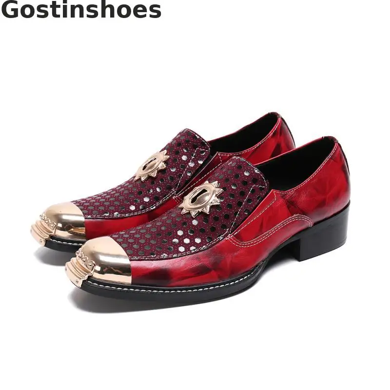 Fashionable Men Leather Shoes Casual Red Genuine Leather Printed Pointed Metal Cap Toe Men Loafers Oxfords Shoes Party Wedding
Fashionable Men Leather Shoes Casual Red Genuine Leather Printed Pointed Metal Cap Toe Men Loafers Oxfords Shoes Party Wedding