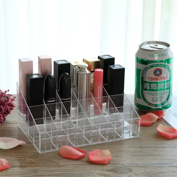Acrylic Transparent Storage Boxes Nail Polish Eyebrow Pencil Display Stand Cosmetics Plastic Desktop 24 Grid Lipstick Stand