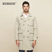 KUEGOU 2019 otoño caqui gabardina Chaqueta larga para hombre cazadora ropa de calle Hombre abrigo estilo británico Trenchcoat 9613(China)