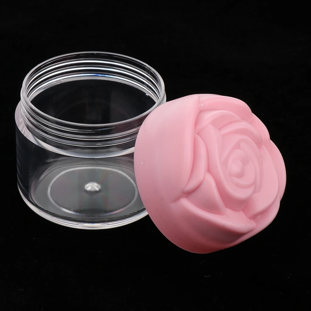 10 Pieces 20g Plastic Cosmetic Cream Containers with Rose Shaped Screw Caps, Empty Makeup Sample Jars Lip Balm Pot Jar