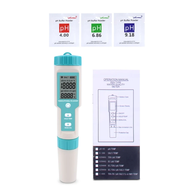 7 in 1 PH / TDS / EC / ORP / Seawater Specific Gravity / Salinity / Temperature
7 in 1 PH / TDS / EC / ORP / Seawater Specific Gravity / Salinity / Temperature
