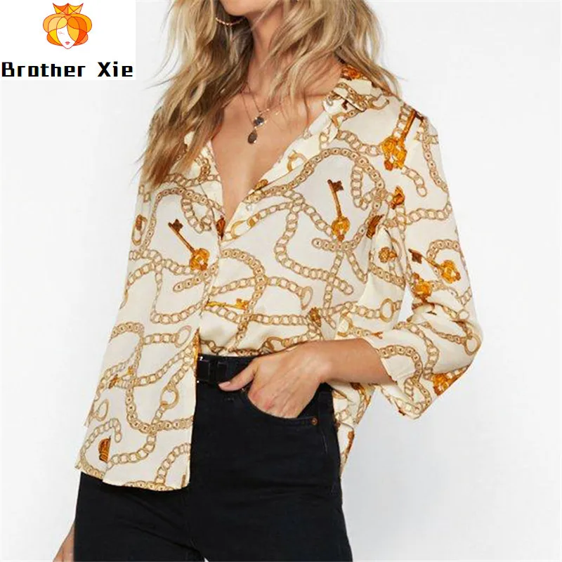Women Blouses Chain Print Summer Leisure Blouse Turn Down Collar Office Shirts Loose Casual Tops Blusas Chemise femme Plus Size 
Women Blouses Chain Print Summer Leisure Blouse Turn Down Collar Office Shirts Loose Casual Tops Blusas Chemise femme Plus Size