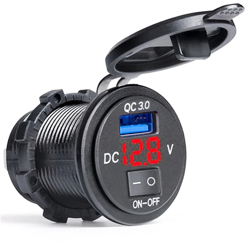 Quick Charge 3.0 USB Car Charger Socket Digital Display Voltmeter USB Charger Socket with ON-OFF Switch for Car Motorcycle ATV
Quick Charge 3.0 USB Car Charger Socket Digital Display Voltmeter USB Charger Socket with ON-OFF Switch for Car Motorcycle ATV