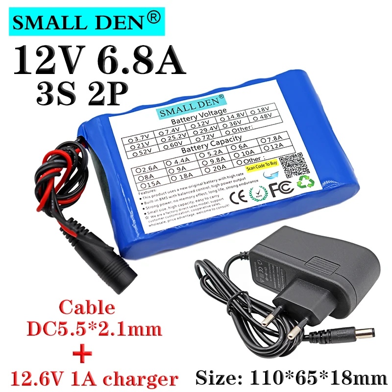 New 12V 6800mAh Portable 18650 Rechargeable battery 12.6V PCB Li-ion Battery pack CCTV Cam Monitor Emergency light + 1A Charger
New 12V 6800mAh Portable 18650 Rechargeable battery 12.6V PCB Li-ion Battery pack CCTV Cam Monitor Emergency light + 1A Charger
