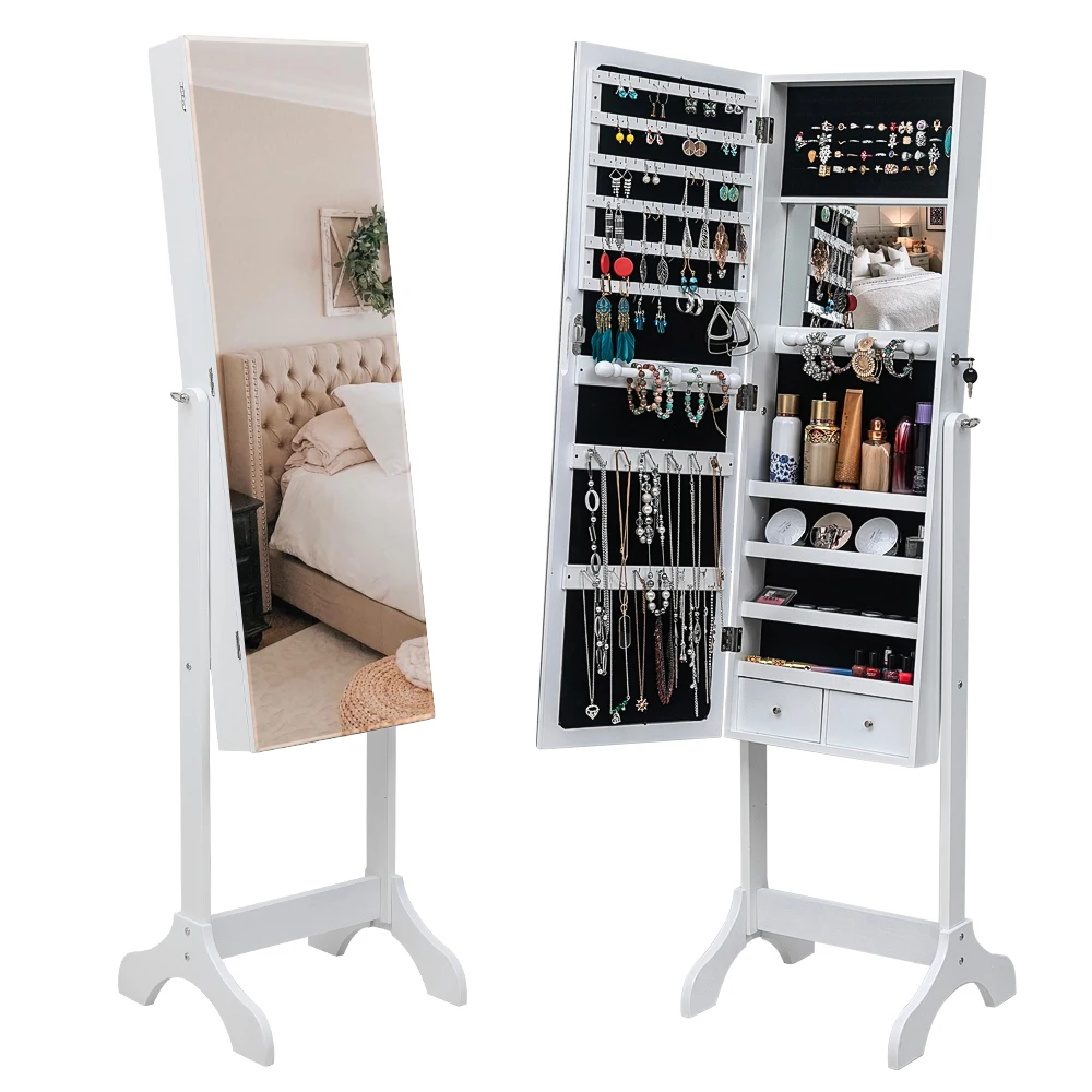 Dressers Full Mirror Wooden Floor Standing 4-Layer Shelf With Inner Mirror 2 Drawer Jewelry Storage Adjustable Mirror Cabinet
Dressers Full Mirror Wooden Floor Standing 4-Layer Shelf With Inner Mirror 2 Drawer Jewelry Storage Adjustable Mirror Cabinet