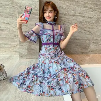 Women's dress 2020 summer new lace stand collar lotus leaf elegant printing high waist temperament lace dress female
Women's dress 2020 summer new lace stand collar lotus leaf elegant printing high waist temperament lace dress female