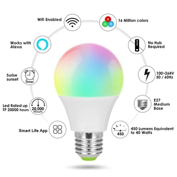 Smart Light Alexa Echo Voice Control LED Bulb Smart Home Light RGBCW WiFi for Google Assiant IFTTT Timing Bulb
Smart Light Alexa Echo Voice Control LED Bulb Smart Home Light RGBCW WiFi for Google Assiant IFTTT Timing Bulb
