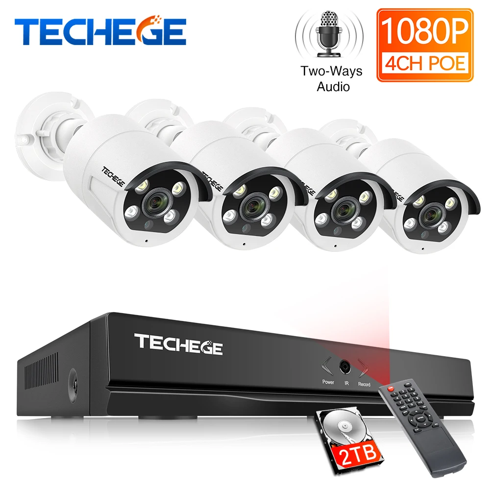 Techege 1080P POE Security Camera System 4CH NVR KIT H.265 Two-way Audio Human detection Outdoor Waterproof Video Camera CCTV
Techege 1080P POE Security Camera System 4CH NVR KIT H.265 Two-way Audio Human detection Outdoor Waterproof Video Camera CCTV
