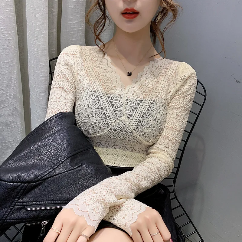Autumn And Winter New Style Western Style Body-hugging Lace Base Shirt Women's Long-Sleeve Gauze Underwear Sexy Hollow out Sweat
Autumn And Winter New Style Western Style Body-hugging Lace Base Shirt Women's Long-Sleeve Gauze Underwear Sexy Hollow out Sweat