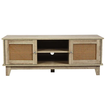 Modern 55" TV Stand Console Cabinet Metal Handles Textured Rattan Doors Cable Management Hole Open Display Shelf TV Stands
Modern 55" TV Stand Console Cabinet Metal Handles Textured Rattan Doors Cable Management Hole Open Display Shelf TV Stands