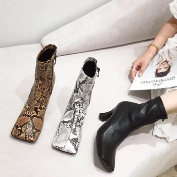 2020 Winter Women Snakeskin Ankle Boots Sexy High Heels Gladiator Party Shoes Designer Square Toe Serpentine Zippers Short Boots
2020 Winter Women Snakeskin Ankle Boots Sexy High Heels Gladiator Party Shoes Designer Square Toe Serpentine Zippers Short Boots