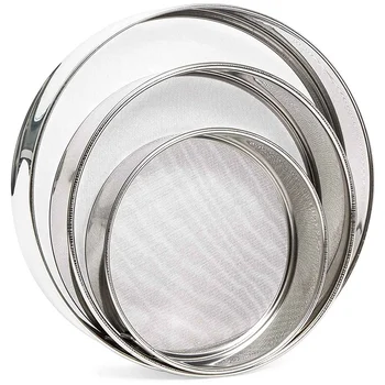 Flour Sifter Strainer with 40 Mesh Premium Rustproof Stainless Steel Fine Mesh for Baking Set of 3 (15cm 18cm 20cm)