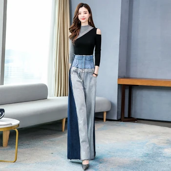 Denim wide-leg pants stitching suit female 2020 new high-waist jeans ladies street temperament was thin two-piece suit
Denim wide-leg pants stitching suit female 2020 new high-waist jeans ladies street temperament was thin two-piece suit