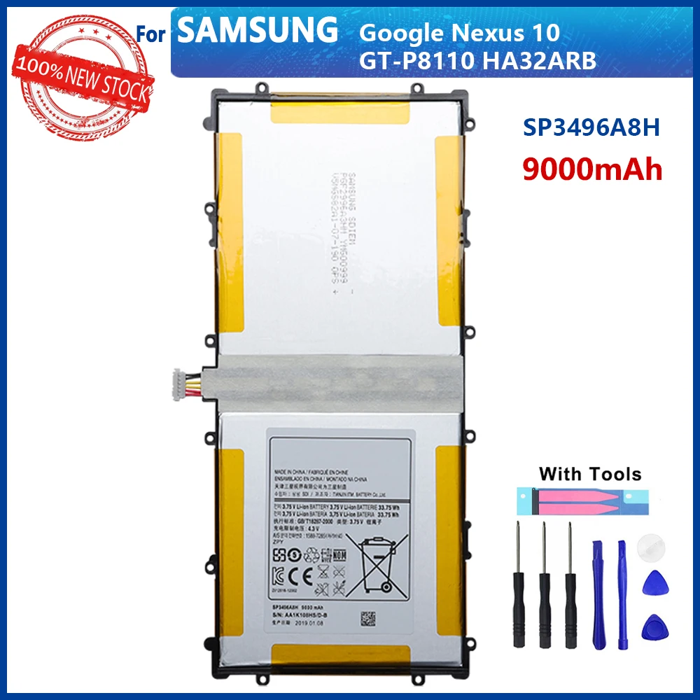 100% Original 9000mAh SP3496A8H Battery For Samsung Google Nexus 10 GT-P8110 HA32ARB Tablet With Tools+Tracking number | Мобильные