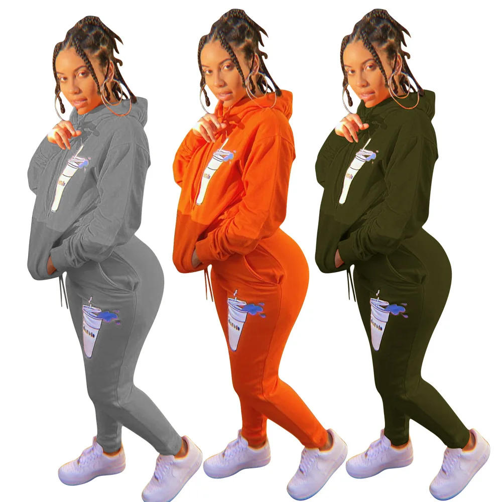 Solid Color Cartoon Print Drawstring Hoodie Tops and Lace Up Trousers Two Piece Outfits Women 2020 Autumn Casual Sports Suits
Solid Color Cartoon Print Drawstring Hoodie Tops and Lace Up Trousers Two Piece Outfits Women 2020 Autumn Casual Sports Suits
