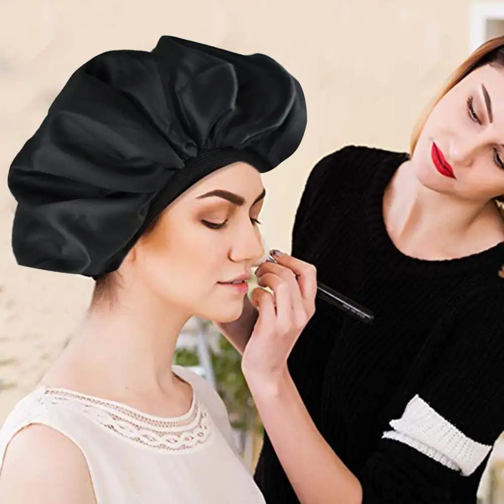 45cm Solid Color Large Night Sleep Cap Hair Bonnet Hat Head Cover Satin Wide Band Adjust Elastic 
45cm Solid Color Large Night Sleep Cap Hair Bonnet Hat Head Cover Satin Wide Band Adjust Elastic