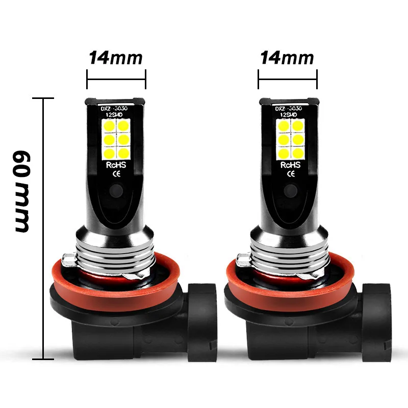 Лампы противотуманные светодиодные 2 шт. H8 H11 HB4 9006 HB3 9005 3030SMD 3000 лм 6000 К 12 В 24