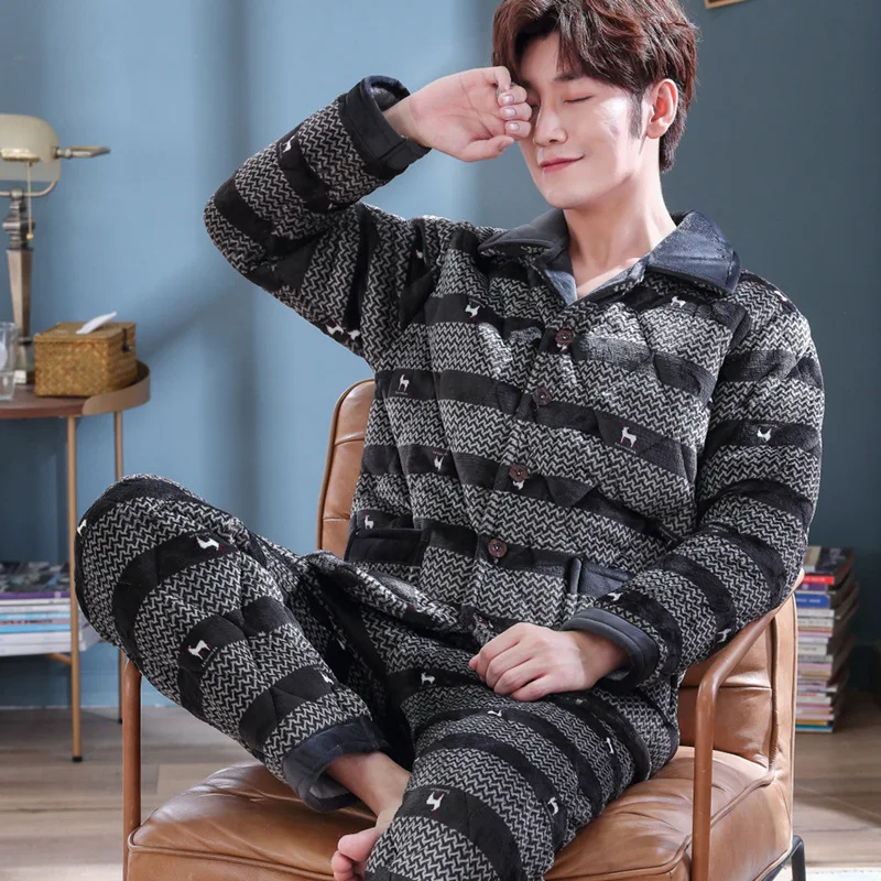 Men Pajamas Winter Coral Velvet Three Layer Thick Quilted plus Velvet Autumn And Winter Cardigan Flannel Tracksuit 8886
Men Pajamas Winter Coral Velvet Three Layer Thick Quilted plus Velvet Autumn And Winter Cardigan Flannel Tracksuit 8886