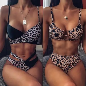 

2020 Sexy Women Bikini High Waist Swimsuit Bandeau Swimwear Female Thong Brazilian Biquini Bikini Set Snakeskin Bathing Monokini