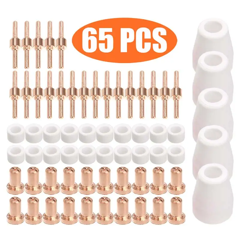 65PCS/set Plasma Cutter Tip Electrode and Nozzle Kit Consumable Accessories for PT31 Cut 30 40 50 Welder Plasma Cutter Tool
65PCS/set Plasma Cutter Tip Electrode and Nozzle Kit Consumable Accessories for PT31 Cut 30 40 50 Welder Plasma Cutter Tool