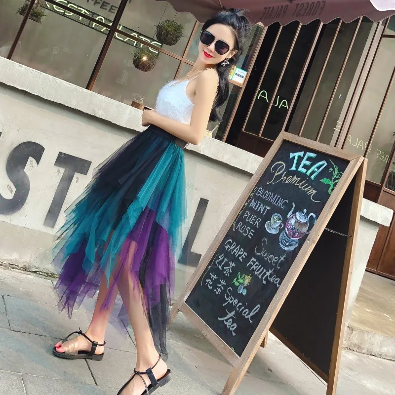 2019 Spring And Summer Mid-length Contrast Color Joint Mesh Skirt Pleated High Waist Skirt
2019 Spring And Summer Mid-length Contrast Color Joint Mesh Skirt Pleated High Waist Skirt
