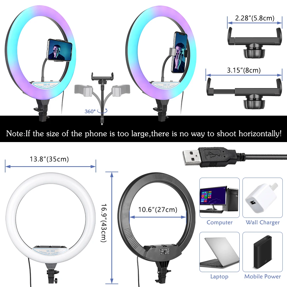 SH 10/12/14 Inch RGB Selfie Ring Light With Stand Tripod Photo Studio LED 15 Color Dimmable Ring Lamp For Phone Makeup SH 10/12/14 Inch RGB Selfie Ring Light With Stand Tripod Photo Studio LED 15 Color Dimmable Ring Lamp For Phone Makeup