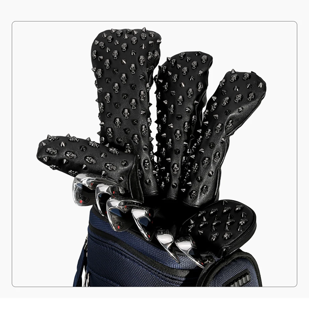 

Skulls Rivets PGM GT035 Golfs Heads Rods Cover Waterproof PU Leathers For Driver Fairway #1/#3/#5#UT/#PT/#L Thick Plush Lining