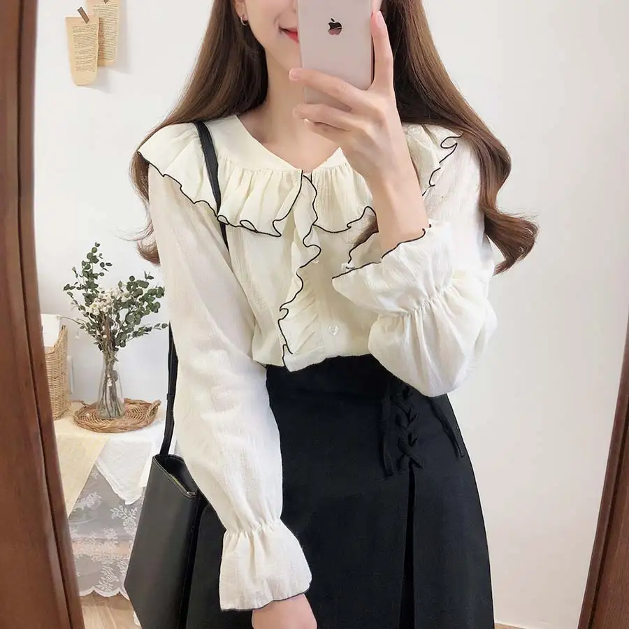 2 colors 2019 Women Tops and Blouses color patchwork Long Sleeve shirt Casual autumn ruffles Womans blouse (G2021)
2 colors 2019 Women Tops and Blouses color patchwork Long Sleeve shirt Casual autumn ruffles Womans blouse (G2021)