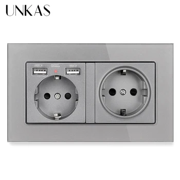 UNKAS Dual French Standard Wall Socket 2 USB Charge Port 146MM * 86MM Hidden Soft LED Indicator Tempered Crystal Glass Panel
UNKAS Dual French Standard Wall Socket 2 USB Charge Port 146MM * 86MM Hidden Soft LED Indicator Tempered Crystal Glass Panel
