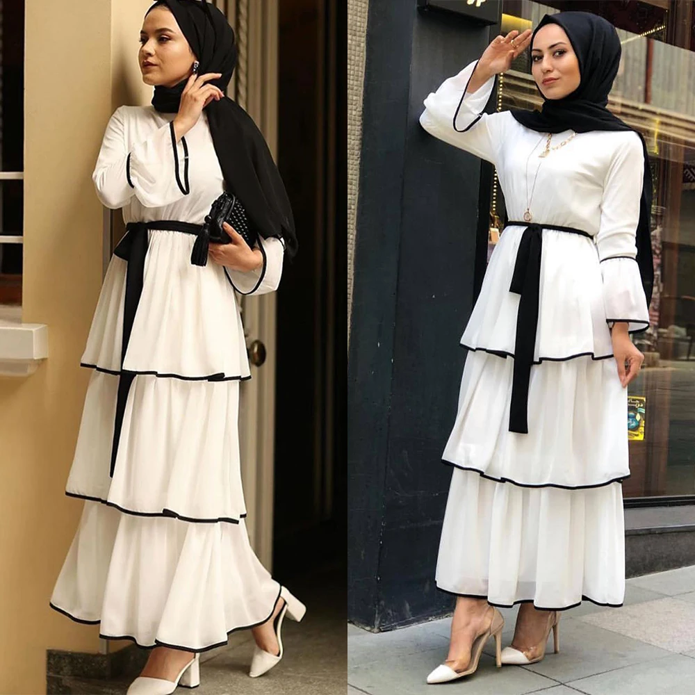 Мусульманское платье для женщин Дубай абайя с оборками модная Повседневная